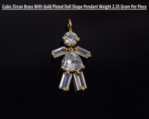 Cubic Zirconia Rectangle Shape Brass With Gold Plated <b>Doll</b> Design Charm <b>Handmade</b> Fashion Gift For Her Pendant - Product Image 2