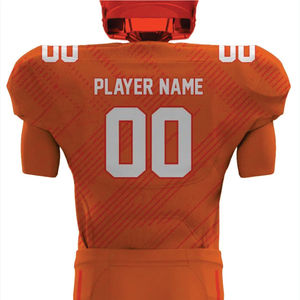 Uniforme de fútbol americano naranja personalizado para hombre, 100% poliéster, aparejos, sarga, entrenamiento duradero, ropa deportiva, manga corta, nombre del jugador - Product Image 3