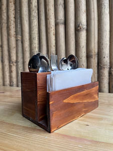 Organizador de Cubiertos de Madera Moderno Hecho a Mano con Porta Servilletas, Caja de Almacenamiento de Cubiertos para Mesa, para Cucharas, Tenedores y Cuchillos, para Restaurante y Hogar - Product Image 3