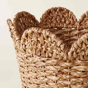 Natural Water hyacinth <b>Storage</b> Basket Set Scallop Edge Round Stackable Eco Friendly Laundry Organizer Rustic Style - Product Image 3