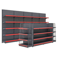 Système d'étagères métalliques robustes double face à 4 niveaux pour supermarchés et chaînes de magasins de détail (vente en gros)