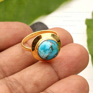 New Arrival Natural Blue Copper Turquoise Ring 925 Sterling <b>Silver</b> Bohemian Navajo 18K Gold Plated Eternity Vermeil Fine Jewelry - Product Image 6