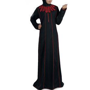 Abaya en bloc de couleur teintée en noir uni robe musulmane turque Abaya musulmane modeste islamique abaya de poitrine brodée rouge personnalisée pour femmes - Product Image 4
