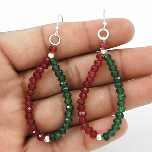 Ruby Emerald Gemstone Beaded Beaded <b>Earring</b> 925 Sterling <b>Silver</b> Custom Size Women Handmade <b>Dangle</b> Gemstone Beaded Hoop <b>Earrings</b> - Product Image 6