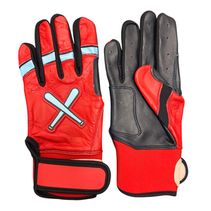 Guantes de Bateo de Béisbol Serie Pro Rojo, Negro y Azul Cielo, de Cuero Genuino Cabretta, Puño Corto, Equipo de Bateo de Sóftbol, Fabricante - Product Image 1