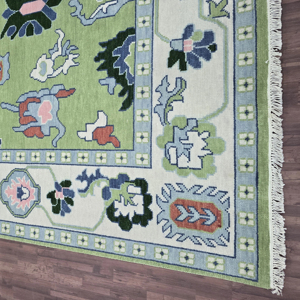 Alfombra de nudo anudada a mano de lana de alta calidad Oushak alfombras de estilo de nudo turco con trabajo bordado, lavable y decoración del hogar - Product Image 1