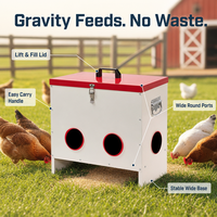 Mangeoire à poulet JH-Mech Gravity, larges ouvertures rondes, résistante aux intempéries, en acier thermolaqué argenté, vente en gros