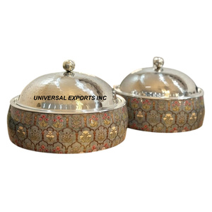 Ensemble en bois de deux réchauds à fondue, design Meena, casserole de luxe, classique, élégant, fantaisie, nouveau réchaud à nourriture en métal - Product Image 1