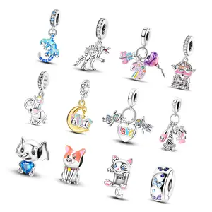 925 Sterling Silver Corgi Cat Gecko Balloon Carousel Charms Bracelet Beads cute charms for jewelry making DIY Birthday Jewelry