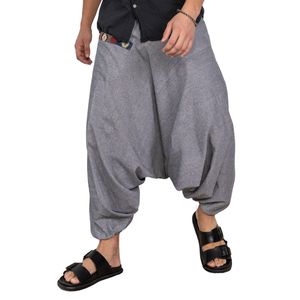 Pantalones Harem holgados ecológicos de talla libre para hombre, clásicos, bohemios, Aladdin, inspirados en Yoga, lona de algodón, lavado oscuro, tejido informal - Product Image 1