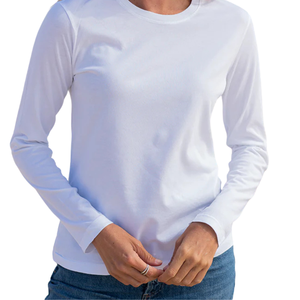 Camiseta de Manga Larga Blanca para Mujer, 100% Algodón Orgánico Preencogido, Certificación GOTS, Ajuste Suave Premium para Verano - Product Image 6