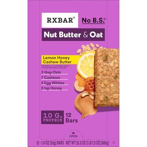 Barres protéinées RXBAR au beurre de noix et aux protéines d'avoine, collations protéinées, barres de collation, beurre de noix de cajou au miel et au citron, boîte de 23,2 oz (12 unités) - Product Image 3
