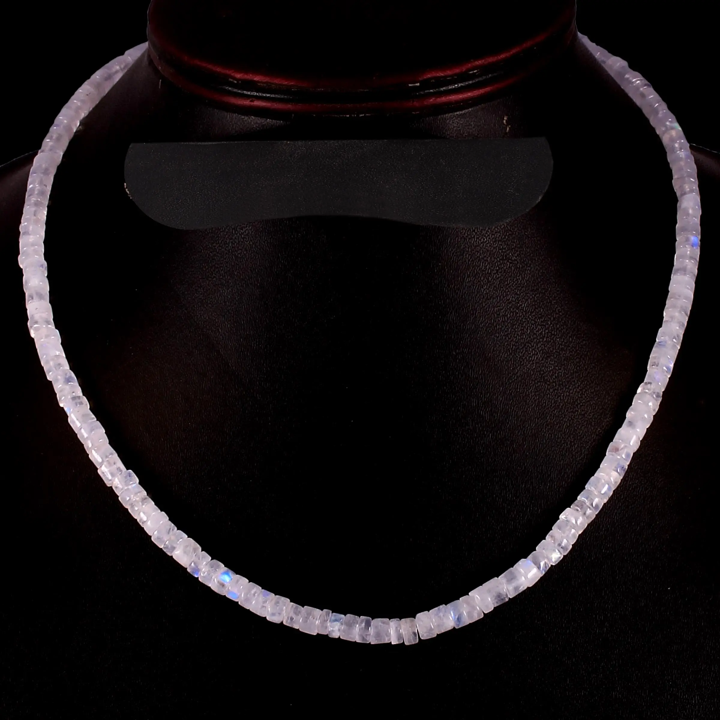 AAA + collier de perles de pierre de lune arc-en-ciel blanche naturelle Heishi (pneu) lisse. Blanc Arc-En-Moonstone Collier