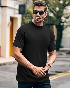 Custom Logo 350GSM Oversize Men's <b>T</b>-<b>Shirt</b> Hip Hop Style <b>Thick</b> Collar Mock Neck Heavyweight Jersey Crop Black Mocked Necked - Product Image 5