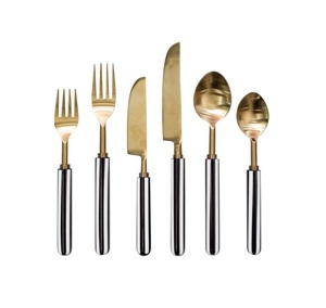 ชุดมีดสไตล์อเมริกันร่วมสมัย6ชิ้นสแตนเลสชุบทองพร้อมที่จับลายทางเมทัลลิก - Product Image 1