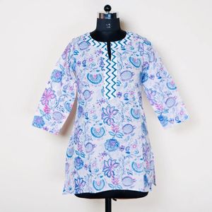 AB09 Blue Cotton Night Suit Set Hand Block Printed Soft Woven Fabric Casual Summer Style - Product Image 1