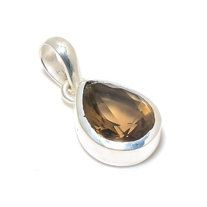 Elegante colgante de lágrima de cuarzo ahumado hecho a mano piedra preciosa plateada con ajuste de bisel joyería de piedra única para mujer al por mayor - Product Image 4