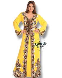 Kaftan modeste noir en georgette léger et respirant à manches longues et orné de strass pour femme musulmane, taille plus, pour l'Aïd, Dubaï - Product Image 1