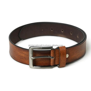 Ceinture décontractée en cuir de haute qualité bicolore peinte à la main pour hommes de créateur dans toutes les tailles personnalisées avec boucle ardillon en alliage - Product Image 5