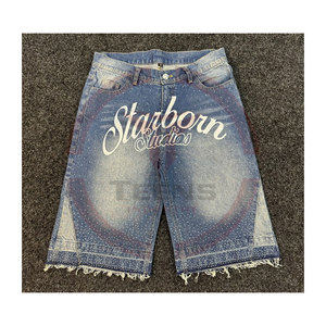 Shorts en jean décontractés vintage lavés imprimés, surdimensionnés, avec strass, logo personnalisé, haute qualité, anti-rides, écologiques - Product Image 6