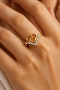 Bague de promesse minimaliste en argent sterling 925 plaqué or 14 carats, forme de cœur ouvert, sertie de CZ, écologique, délicate, pour fiançailles - Product Image 2
