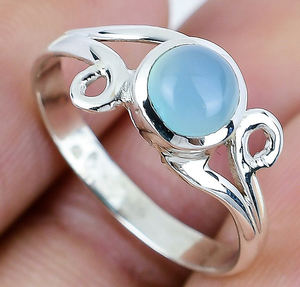 แหวนเงินวินเทจทำมือ925พลอยคาลซิโดนีท้องฟ้าสเตอร์ธรรมชาติทรงวงรีทันสมัยพร้อมฝังหนามเตย - Product Image 4