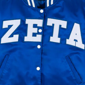 Chaqueta Bomber Vintage Zeta Royal para Mujer, Estilo Universitario Clásico de Hermandad Griega, Cierre de Botones a Presión - Product Image 3