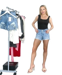 Shorts de Mezclilla para Mujer, Cintura Alta, Estilo Vintage, Transpirables, Desgastados, con Botones, Casuales, Clásicos, para Verano - Product Image 3