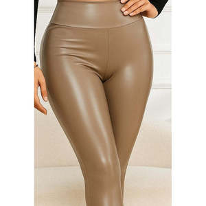 Leggings en cuir taille haute pour femme, 28502 - Café au lait - Product Image 2