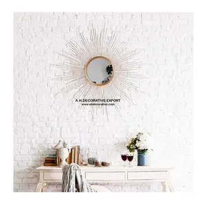 Hot Selling Wall Hanging Round Shape Iron Wire Shaped Decorative Wall Mirror for Bathroom & Bedroom Wall Decoration