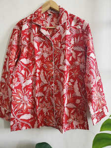 Ensemble short à fleurs en coton imprimé à la main imprimé indien Style décontracté haut à manches longues longueur au genou avec décoration de boutons - Product Image 3