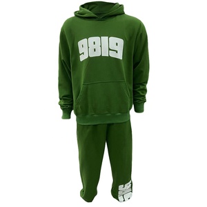 Otoño primavera Streetwear hombres Jogging Sweat Suit personalizado verde algodón Sudadera con capucha 3D gráfico serigrafía ecológica dos conjuntos - Product Image 1
