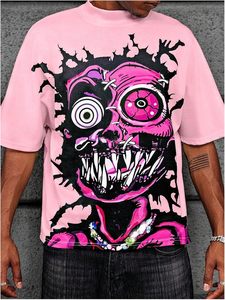 Camiseta Oversize de Anime de Terror, Estilo Urbano, con Estampado de Cara de Monstruo, Tendencia Rosa y Naranja, Diseño y Estampado Personalizados - Product Image 2