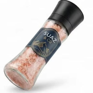 Moulin à sel en verre incurvé au sel rose de l'Himalaya, sel grossier gourmet, 200g, moulin à sel avec noyau en céramique réglable - Product Image 1