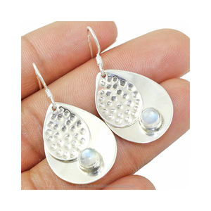 Pendientes de plata de ley 925 con piedra de luna de arcoíris, hechos a mano, Vintage, de cristal, plata 925 - Product Image 1