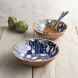 Tazón de Ensalada de Madera Ecológico, Hecho a Mano, con Diseño Moderno y Decoración Meena, para Uso en el Hogar, Restaurantes, Cafés y Fiestas - Product Image 3