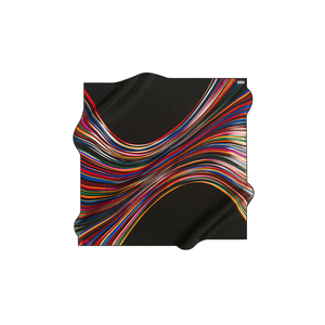 Vintage Designer Digital Print Satin Scarf Black Silk Square Striped - Product Image 1