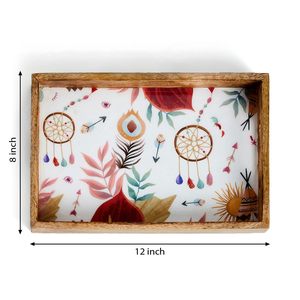 Plat rectangulaire profond avec double poignée pour servir des collations dans des motifs attrayants Bois de mangue Cuisine Salle à manger & Décorations - Product Image 2