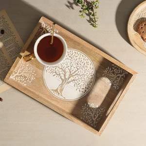 Plateau de service en bois élégant écologique avec la conception décorative faite main de poignée en métal idéale pour la table de salle à manger de restaurant - Product Image 5