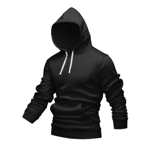 Pull-over à capuche en molleton solide et élégant pour hommes, sweat-shirts à la mode d'hiver 100% coton avec fermeture à glissière - Product Image 1