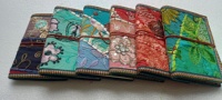 Carnet personnalisé en cuir et tissu Sari Conifer avec fils dorés/argentés, paillettes et perles, 100 feuilles A4, couverture rigide en PVC/PP, reliure à cheval