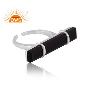 Best Selling Fine Sterling Natural Black Onyx Gemstone <b>Adjustable</b> <b>Ring</b> Custom Jewelry Manufacturer - Product Image 3