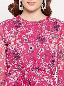 Impresionante diseñador que mira perfecto estilo occidental nueva moda mujer vestido de verano estampado Floral cintura alta señoras Floral Maxi vestido - Product Image 4