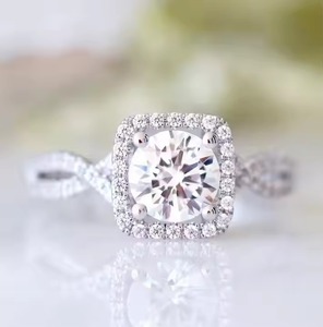 Anillo de compromiso de diamante cultivado en laboratorio de oro blanco de 14 quilates para mujer, conjunto de Halo, banda de boda, joyería fina para fiesta nupcial o regalo - Product Image 1