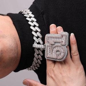 Collier pendentif en argent sterling 925 plaqué or rose 18 carats style Hip Hop mode minimaliste avec numéro de diamant Moissanite complet - Product Image 2