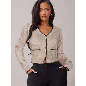 Women's Crocheted Plaid Print V-Neck <b>Cardigan</b> with Buttons - Product Image 6