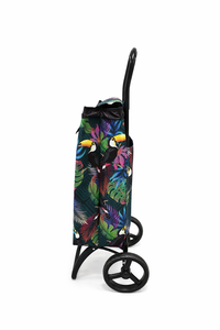 Tropical Toucan Print <b>Tools</b> Shopping Cart with 2 Wheels Portable Roll Container Green Textile Iron Steel Frame - Product Image 3