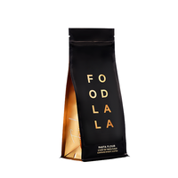 Sac d'emballage alimentaire à fond plat avec fermeture éclair, finition mate, or, noir, blanc, OPP/VMPET/PE, 500g, 17,6oz, 1,1lb, 150 microns