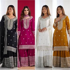 Presentamos un nuevo conjunto reversible de boda informal/Diwali Top Palazzo y Dupatta con trabajo de secuencia de bordado pesado completamente cosido - Product Image 6