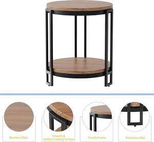 Table d'appoint ronde à deux niveaux en métal, table d'appoint de canapé et table à collation/café/thé, aspect marbre pour salon, chambre à coucher, appartements - Product Image 3